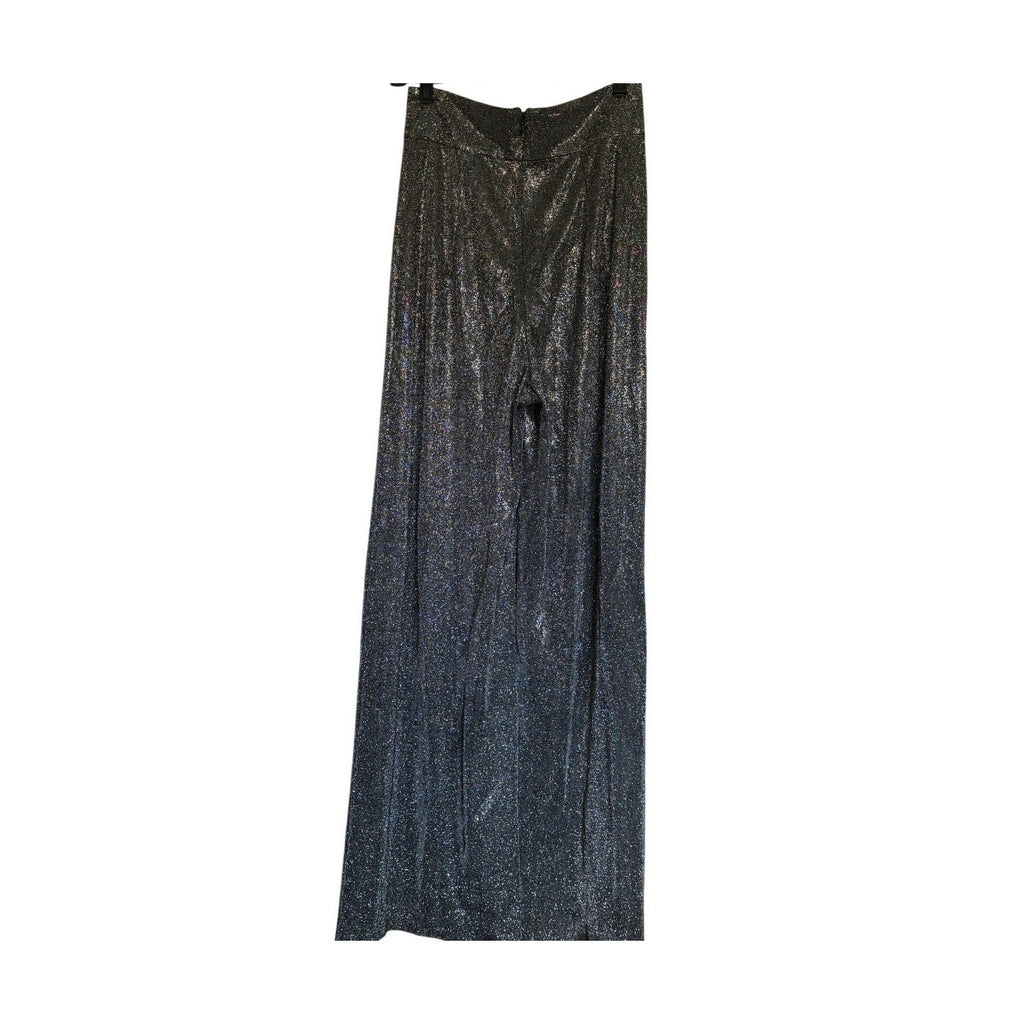House of CB Margarita Silver Sparkly Wide Leg Trousers - Size Small