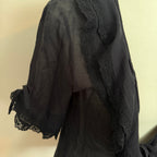 Charo Ruiz Tie Front Lace Trim Top / Cover Up - Black - Small