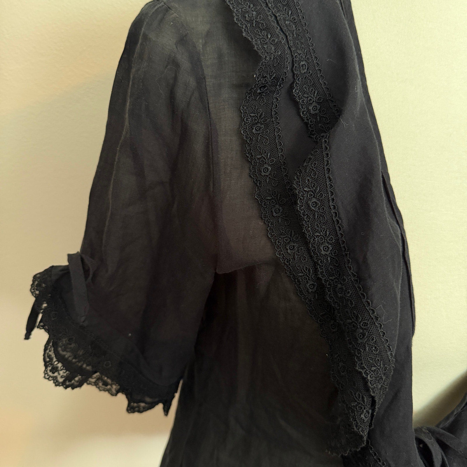 Charo Ruiz Tie Front Lace Trim Top / Cover Up - Black - Small