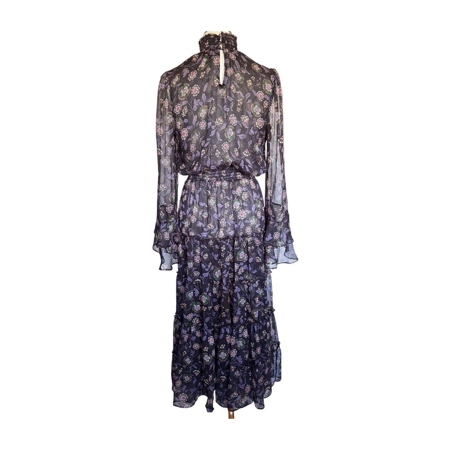 MISA Bethany Floral Chiffon Midi Dress - Nightshade Floral - Size Small