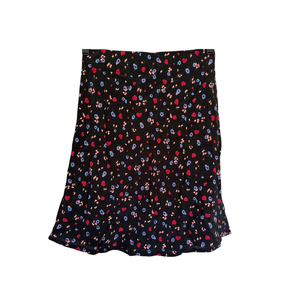 Nobody's Child Camilla Bias Mini Skirt - Black Ditsy Heart and Floral - Size 6