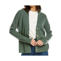 VINCE Ribbed Wool Cashmere Cardigan - Forest Green - Size Small
