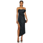 New The Sei Silk Asymmetric Bardot Midi Dress - Ink - Size 6