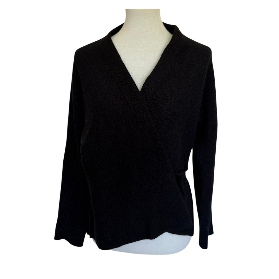 VINCE Wool Cashmere Wrap Cardigan - Black - Small