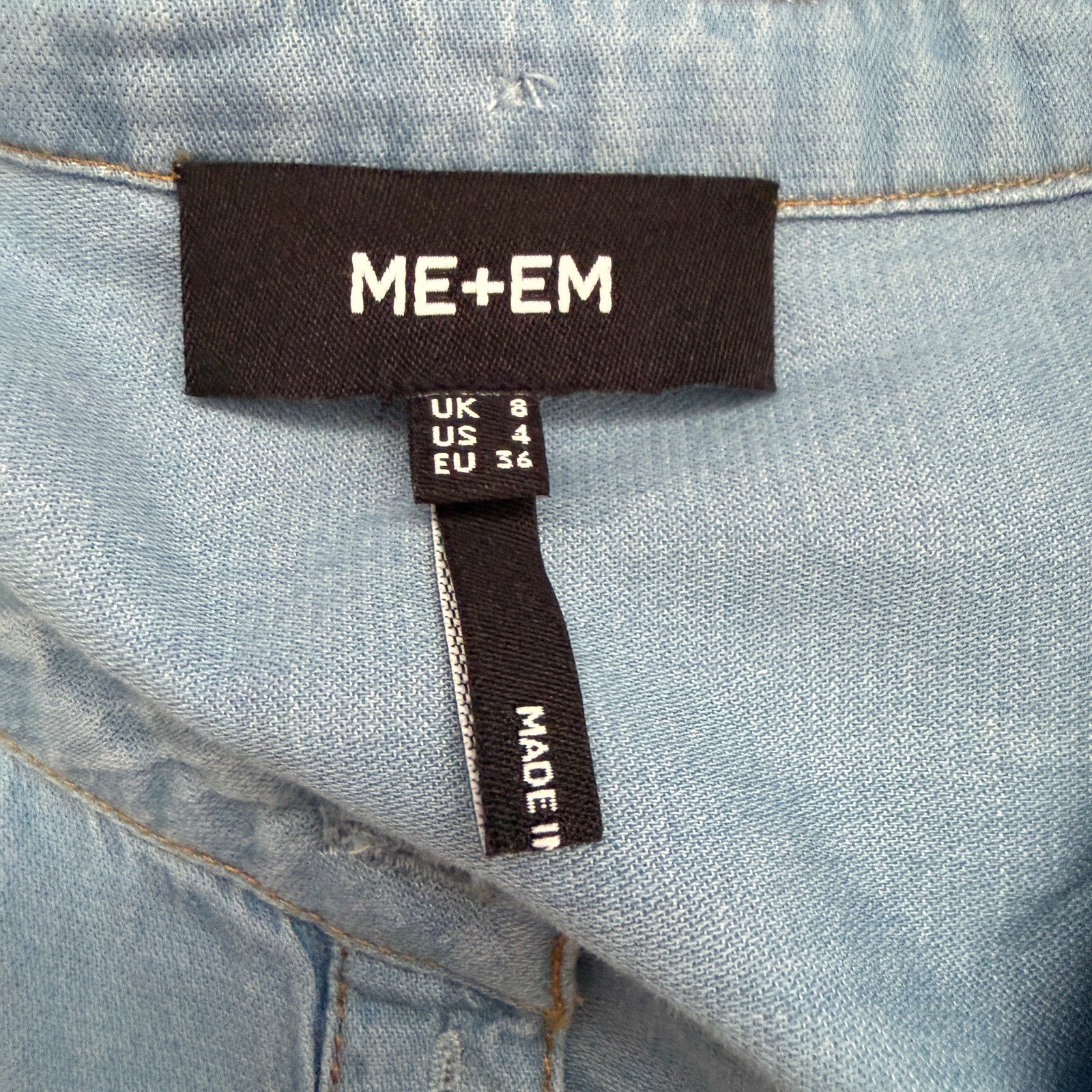 ME+EM Chambray Straight Button Up Blouse - Blue - 4