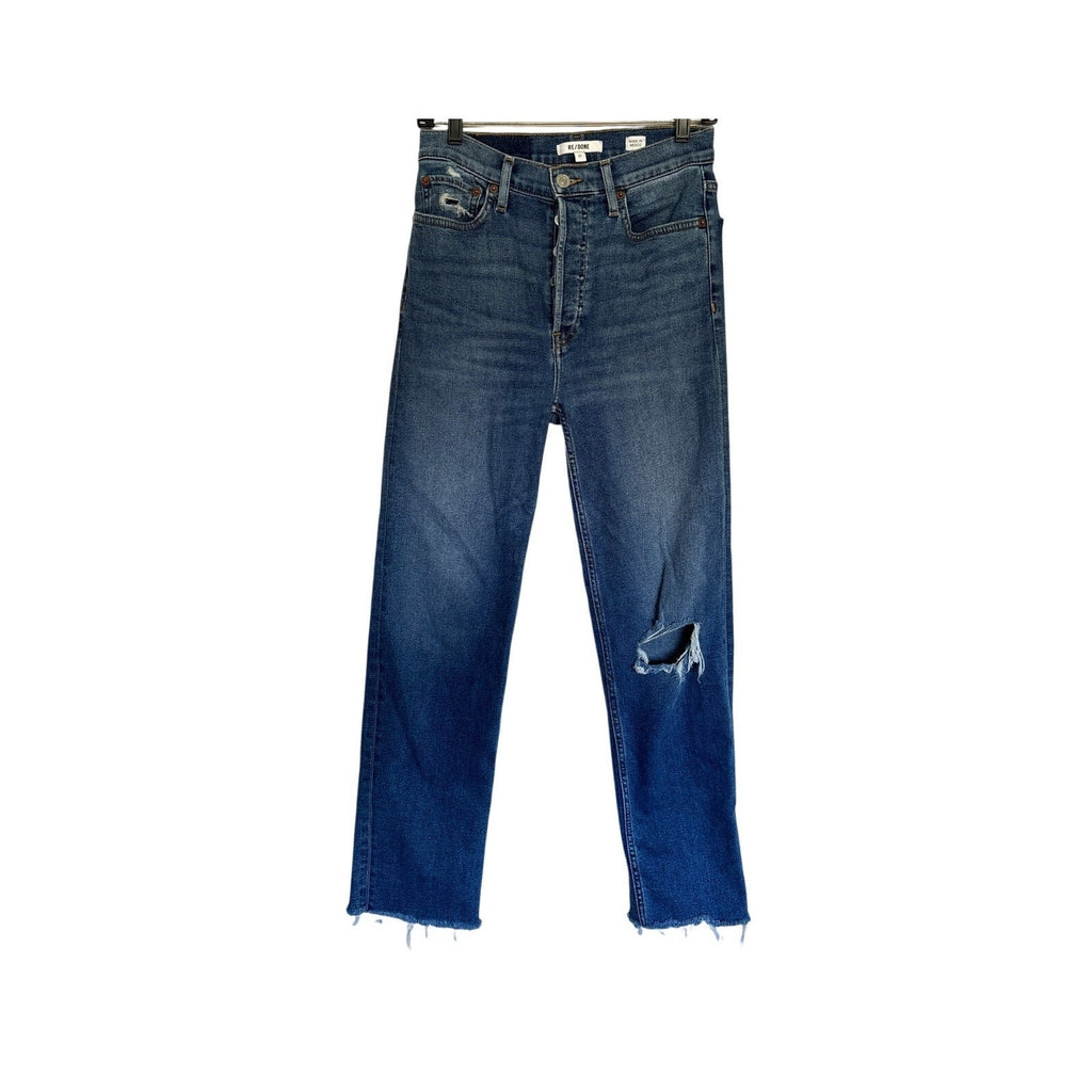 RE/Done 70s Stove Pipe High Rise Straight Leg Jeans - Dark Worn - 27