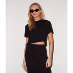 LNA Billie Rib Crop Tee - Black - Size Extra Small