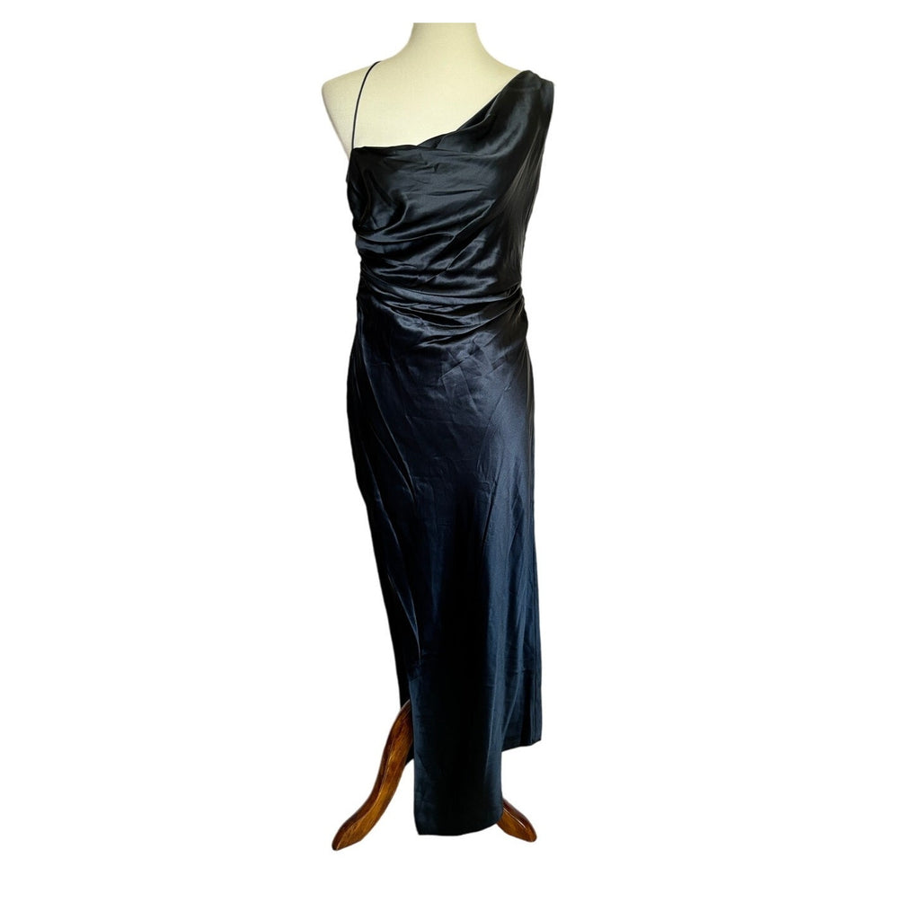 New The Sei Silk Asymmetric Bardot Midi Dress - Ink - Size 6