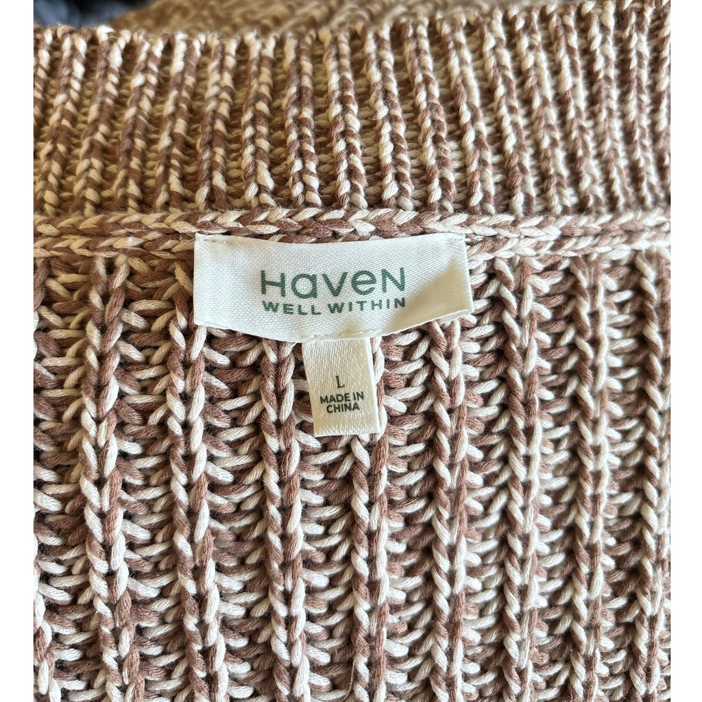 HAVEN WELL WITHIN Marled Knit Cocoon Cardigan - Brown/Cream - Large