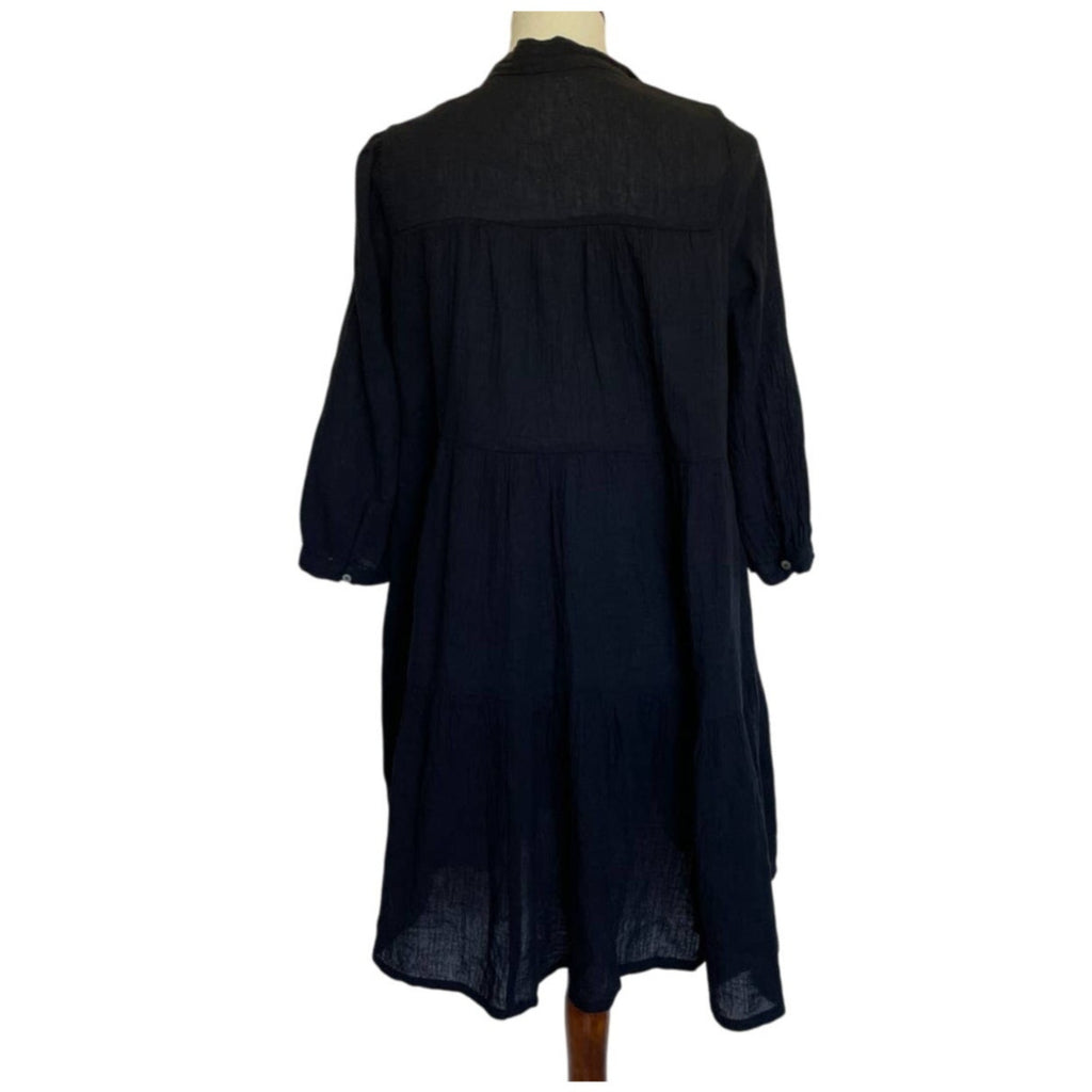 Honorine Giselle Cotton Gauze Black Tiered Dress - XS