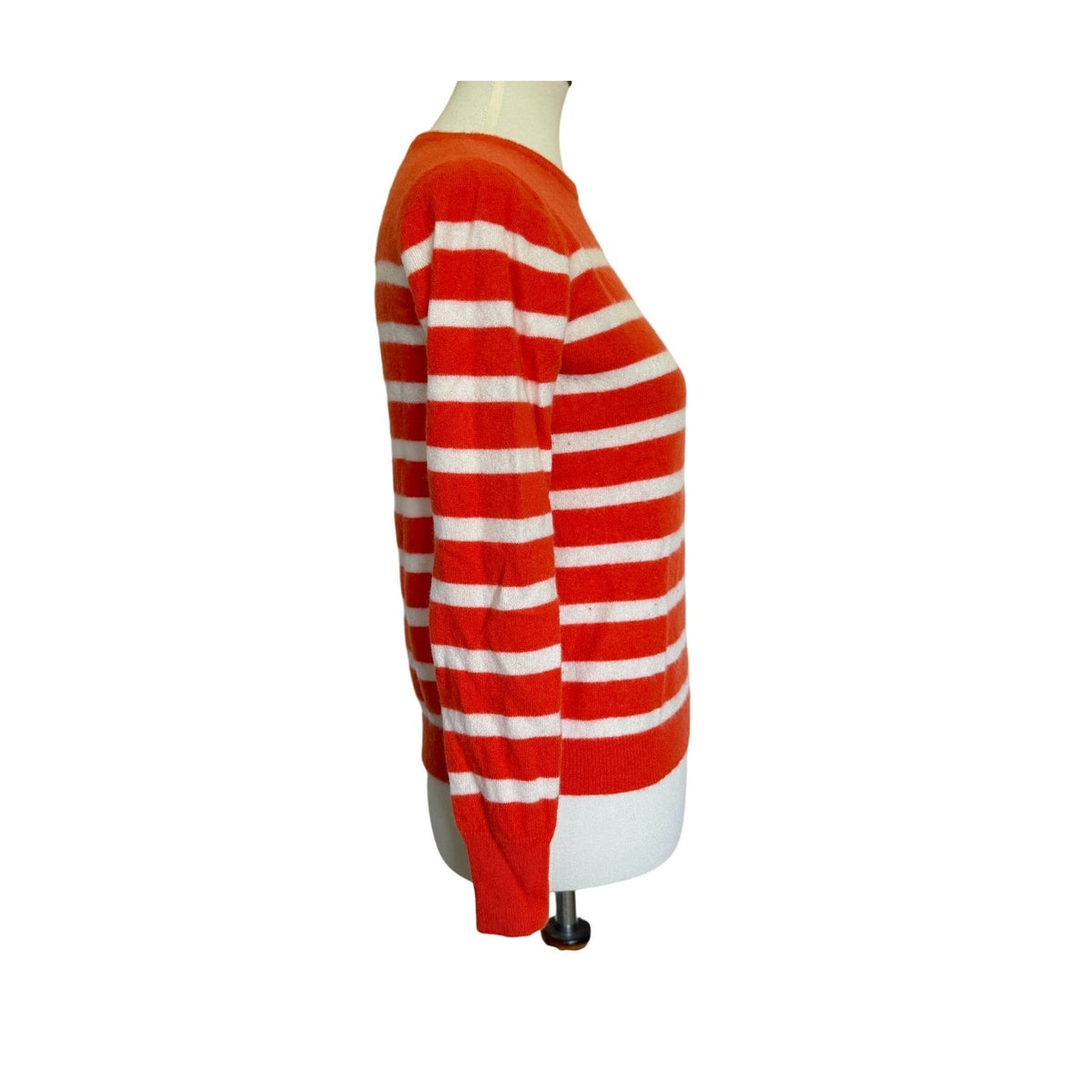 KULE Cashmere Striped Crew Neck Sweater - Orange / Cream - Size Small