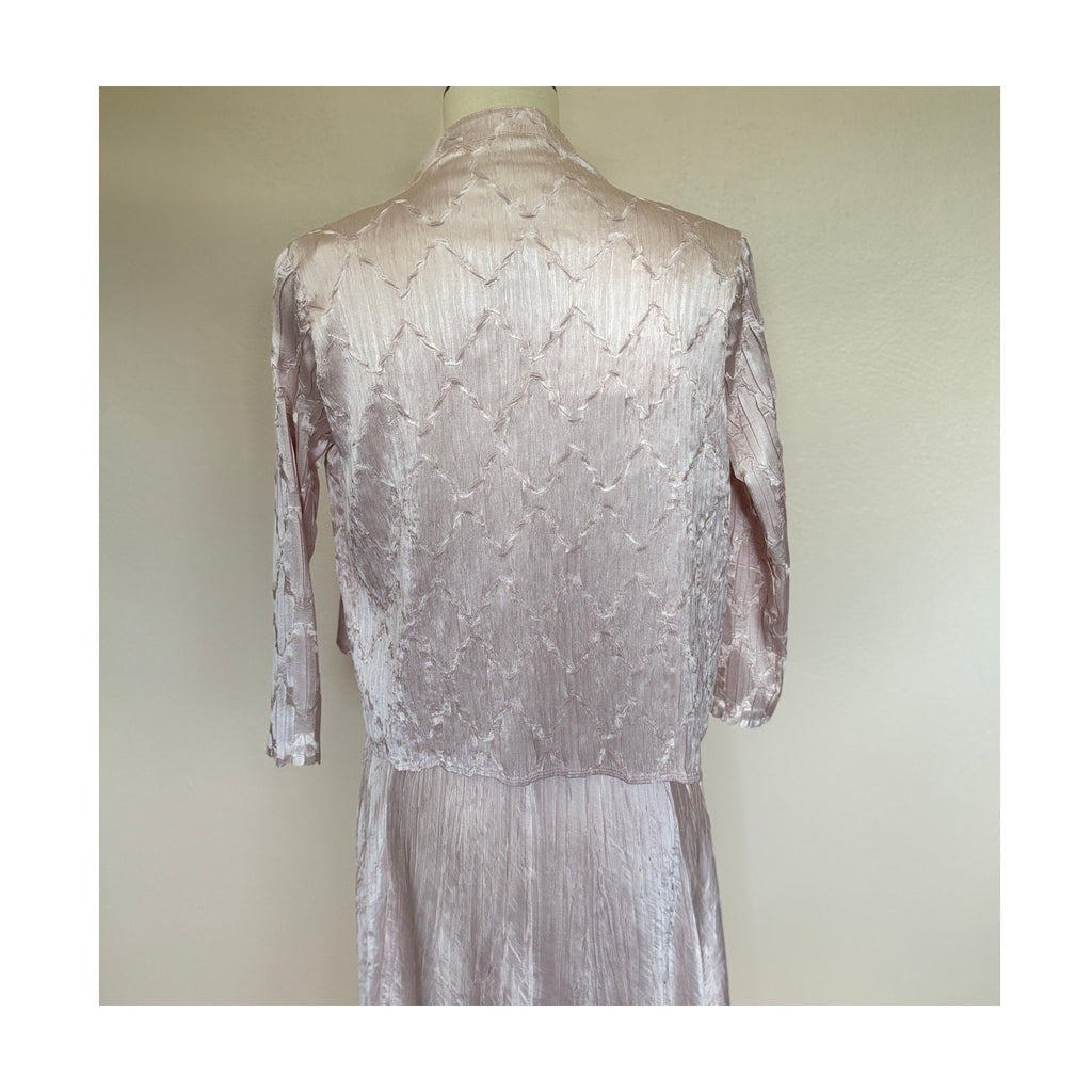 Komarov Beaded Crinkle Dress and Matching Jacket - Light Pink - Size Small