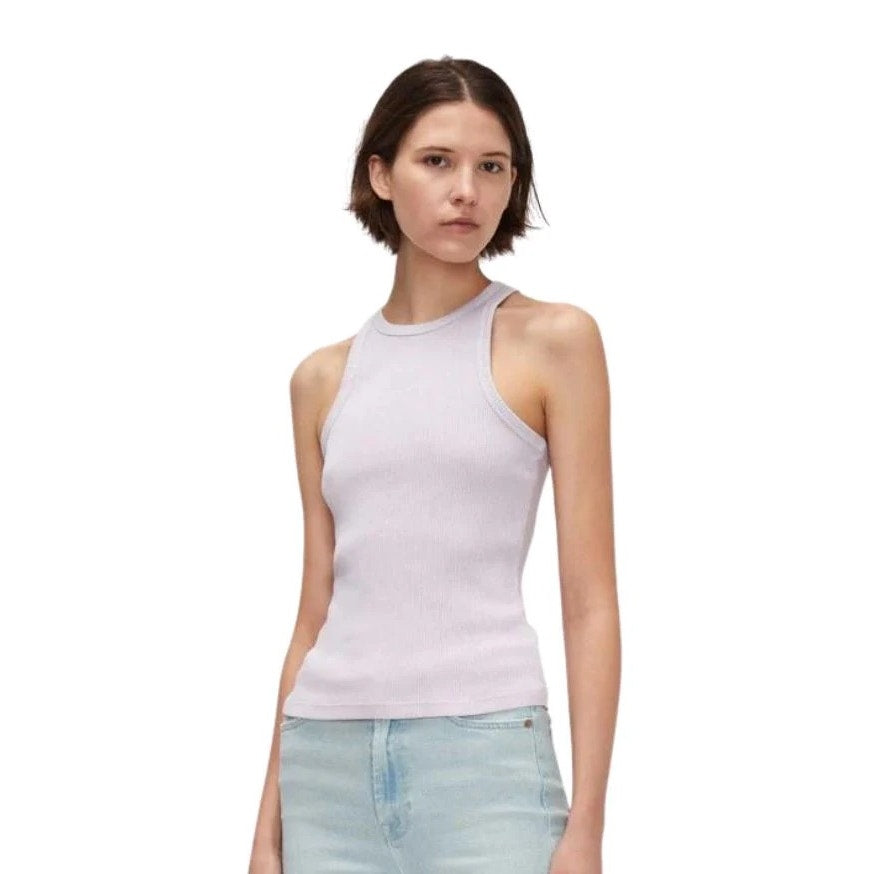 7 FOR ALL MANKIND Racerback Ribbed Tank- Light Lilac - Size Small