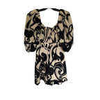 Alexis Iana Puff Sleeve Mini Dress - Black/Beige - Size Extra Small