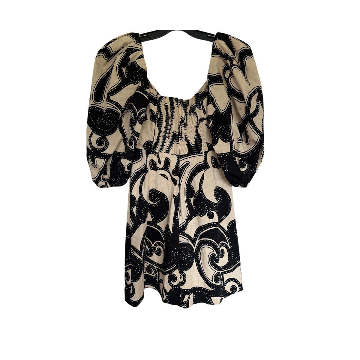 Alexis Iana Puff Sleeve Mini Dress - Black/Beige - Size Extra Small