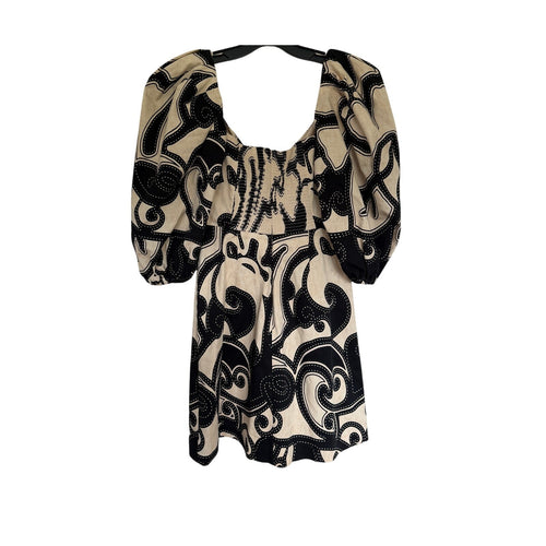 Alexis Iana Puff Sleeve Mini Dress - Black/Beige - Size Extra Small