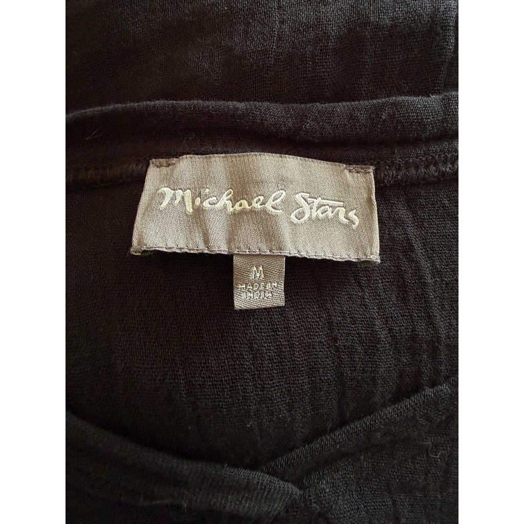Michael Stars Double Gauze Cotton Flounce Shoulder V Neck Top - Black - M