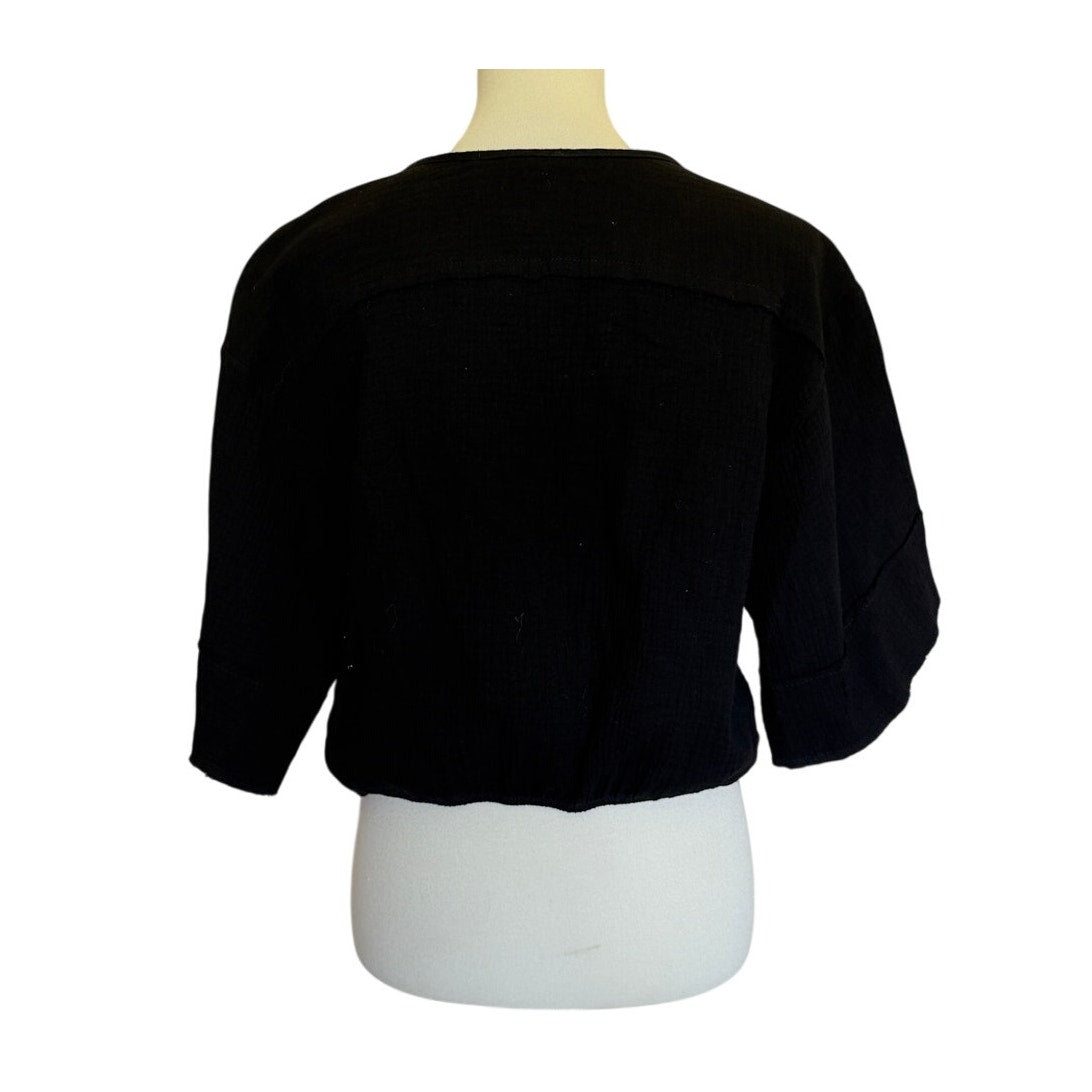Six Fifty V Neck Half Sleeve Cotton Gauze Top - Black - Small