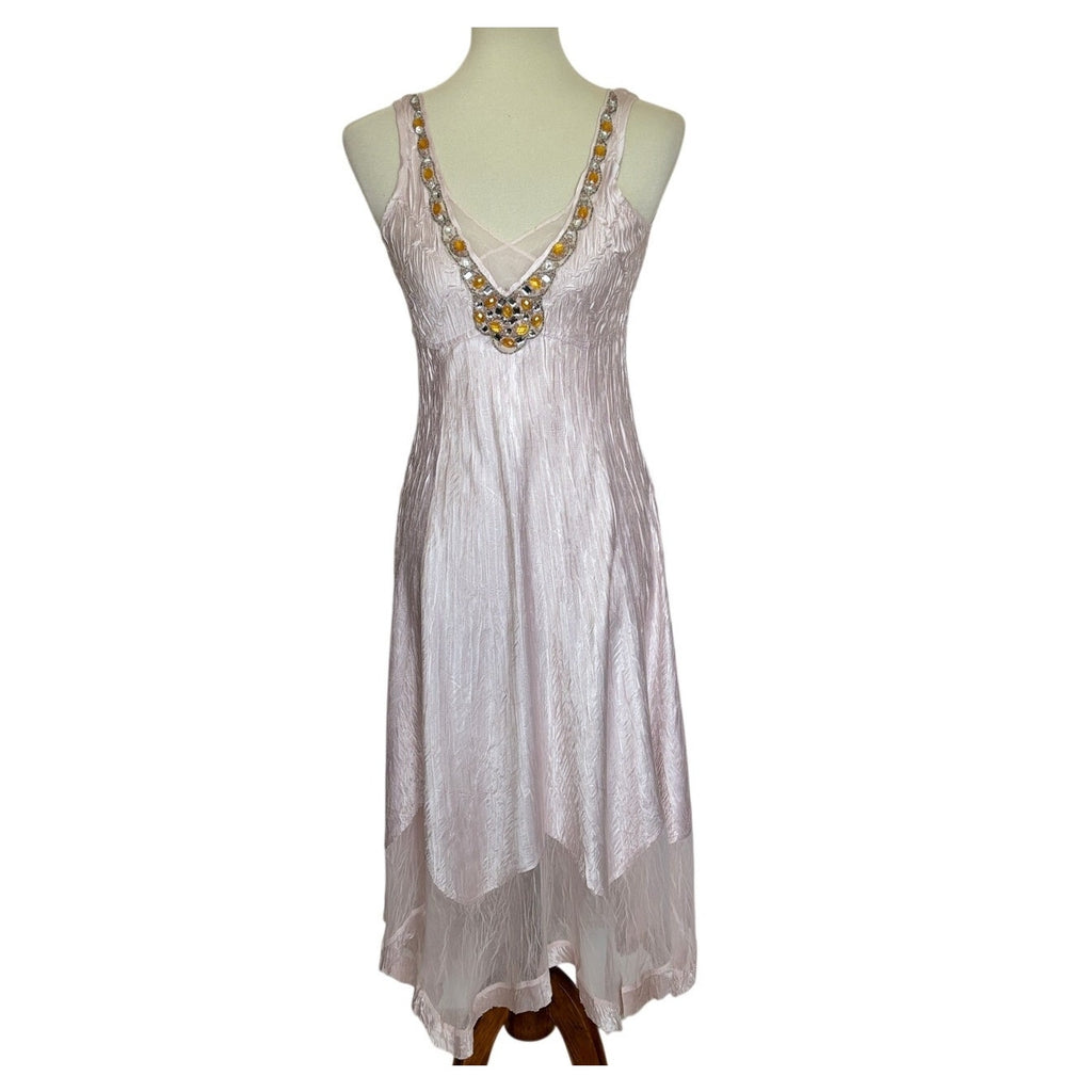 Komarov Beaded Crinkle Dress and Matching Jacket - Light Pink - Size Small