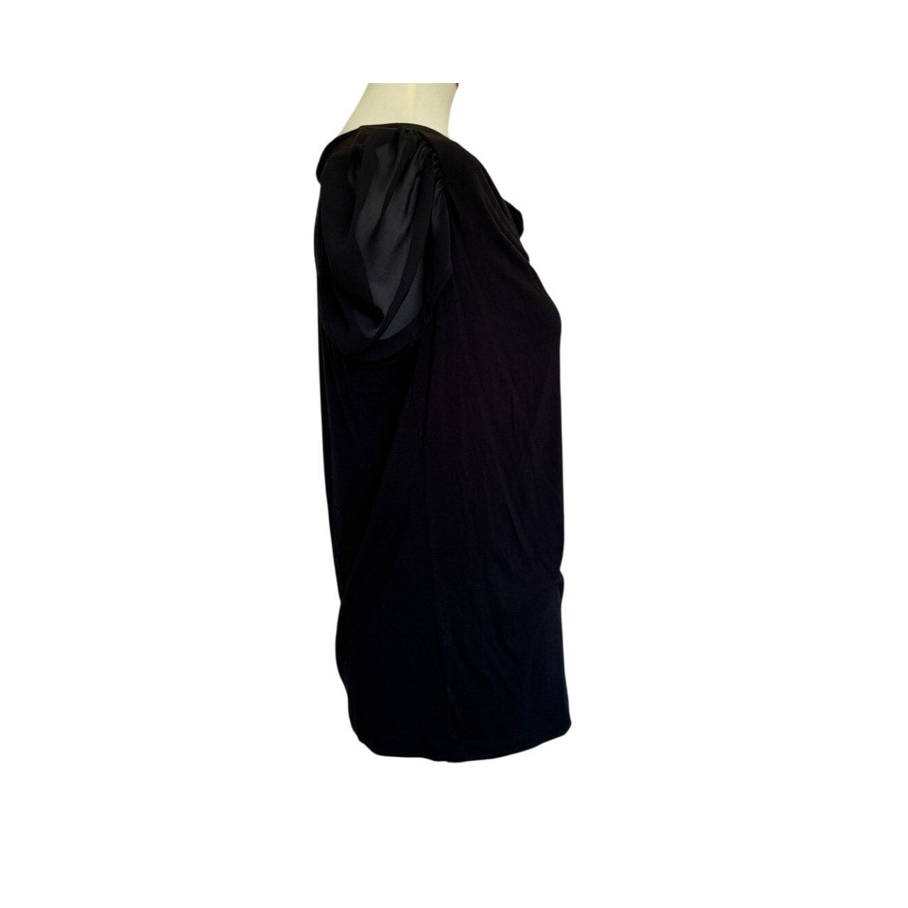 SIX/FIFTY Cowl Neck Sheer Sleeve Blouse - Black - Size Medium