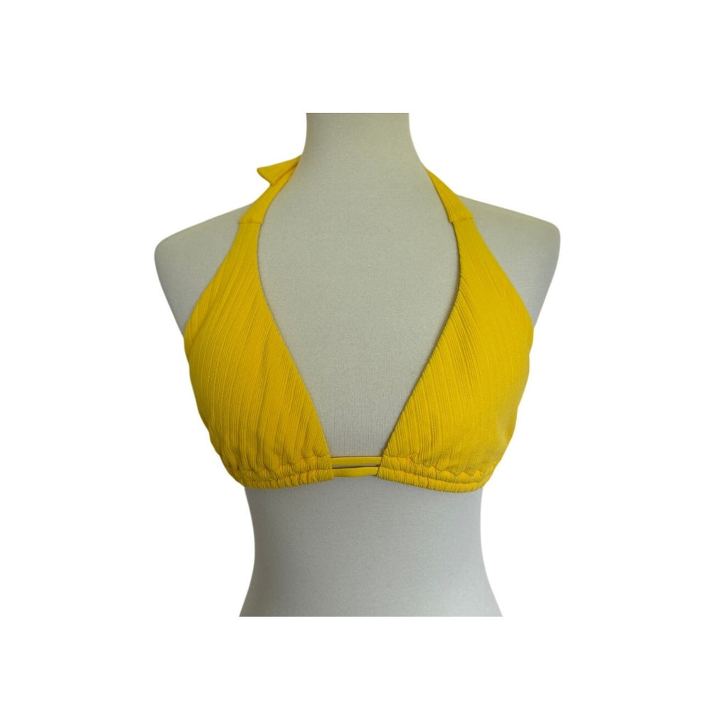 Luli Fama Playa Vibes Halter Bikini Top - Yellow - Size D Cup