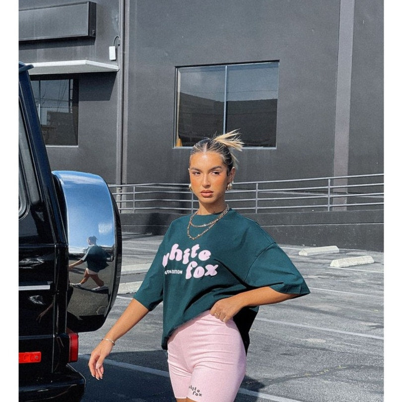 White Fox Boxy Logo T-Shirt - Green / Pink - Size Large / Extra Large