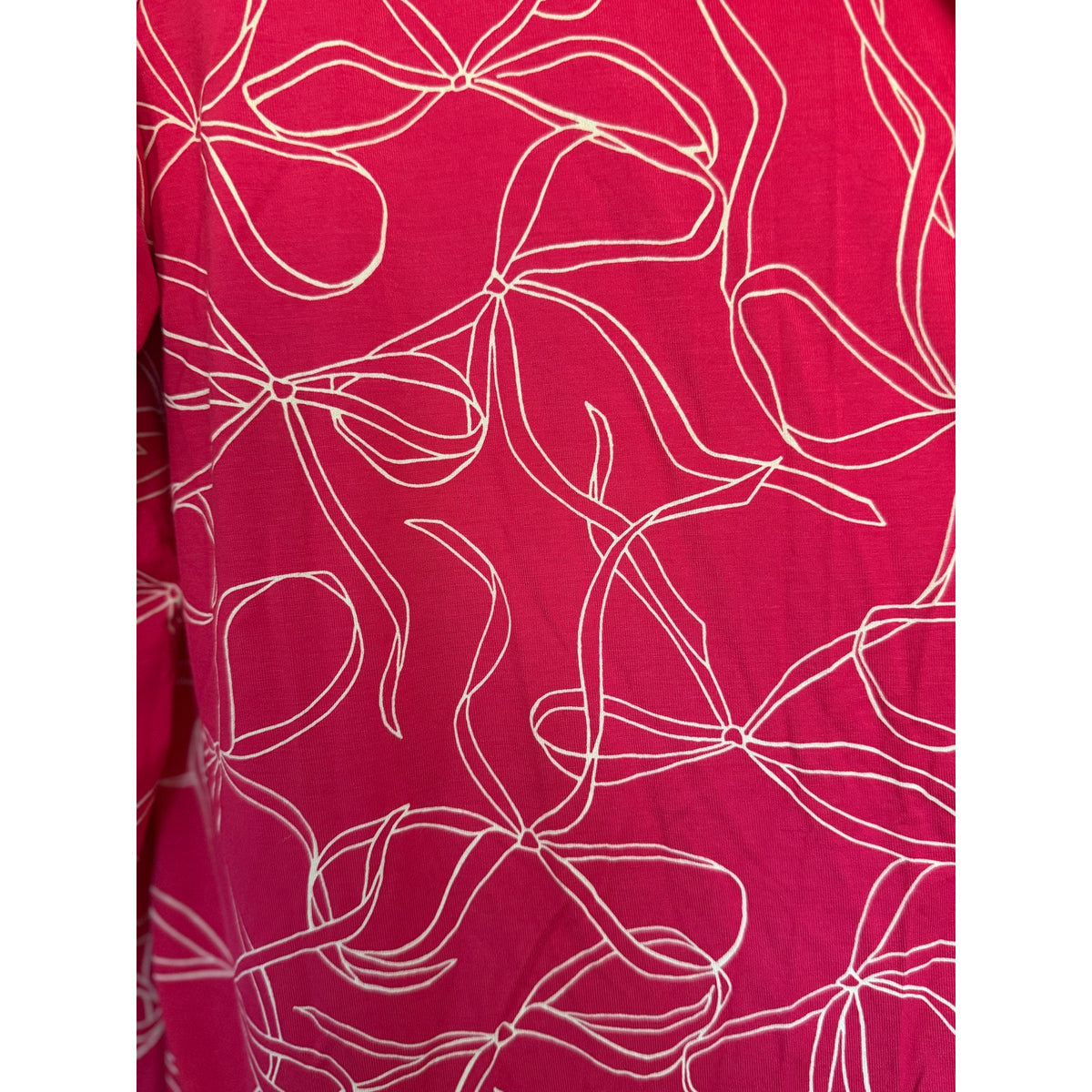 STATE OF DAY Notched-Collar Bow Print Pajama Set - Red - Size Small