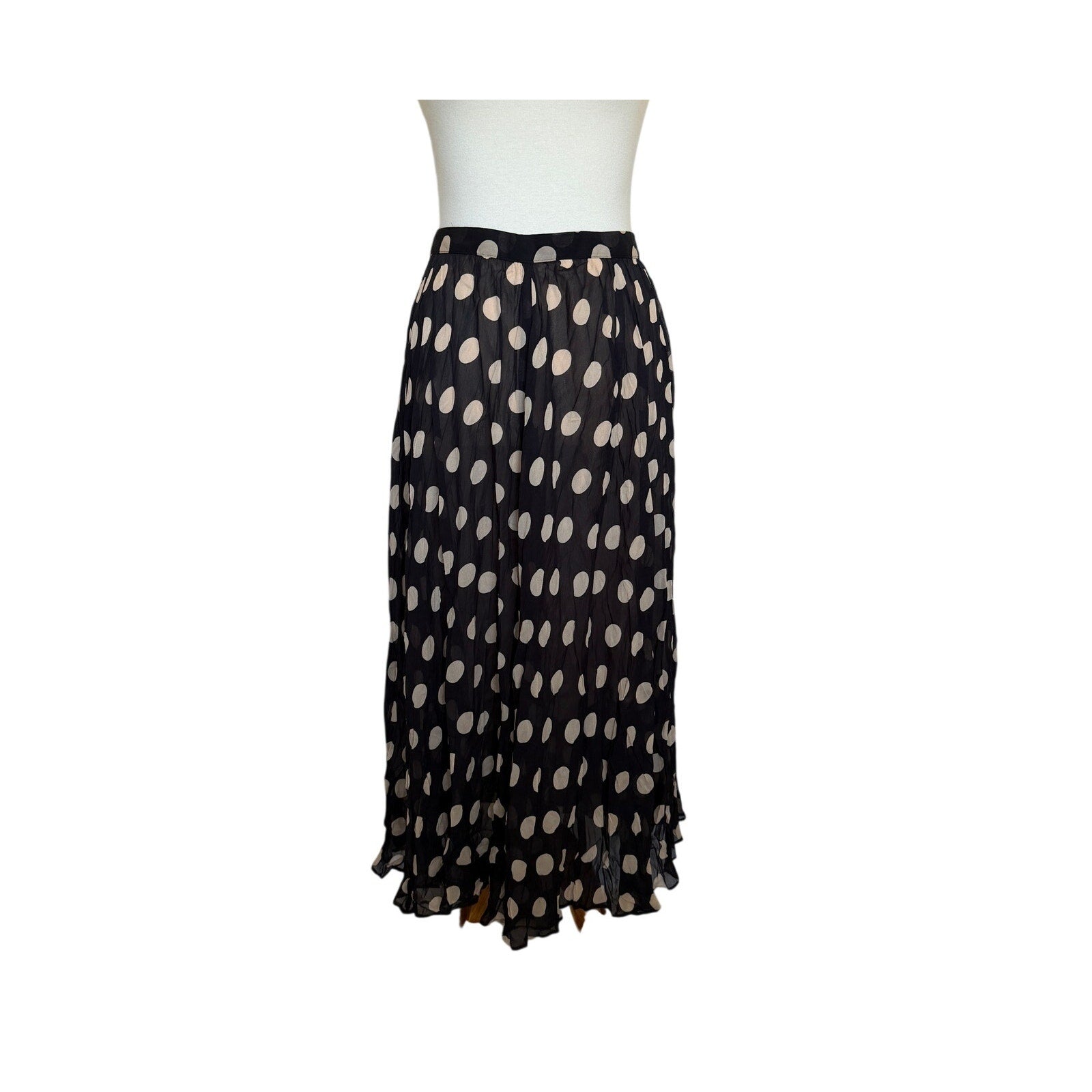 J.Crew Gwyneth black and cream polka dot chiffon midi skirt size 2 front view