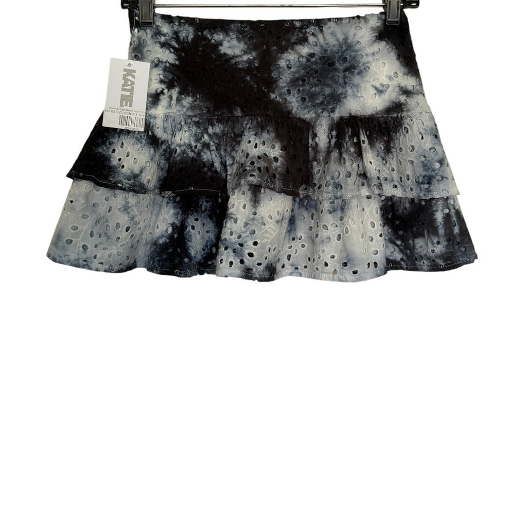 KATIE J NYC Tween Lilly Ruffle Eyelet Skirt - Black/Blue/White - L /12