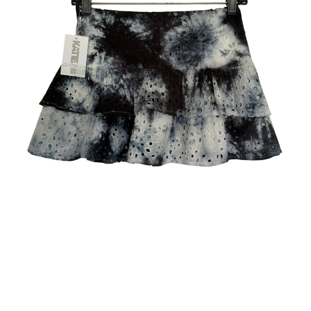 KATIE J NYC Tween Lilly Ruffle Eyelet Skirt - Black/Blue/White - L /12
