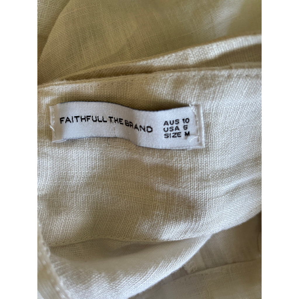 FAITHFULL THE BRAND  Lena High Waisted Wide Leg Linen Pants - Egg White - Size M