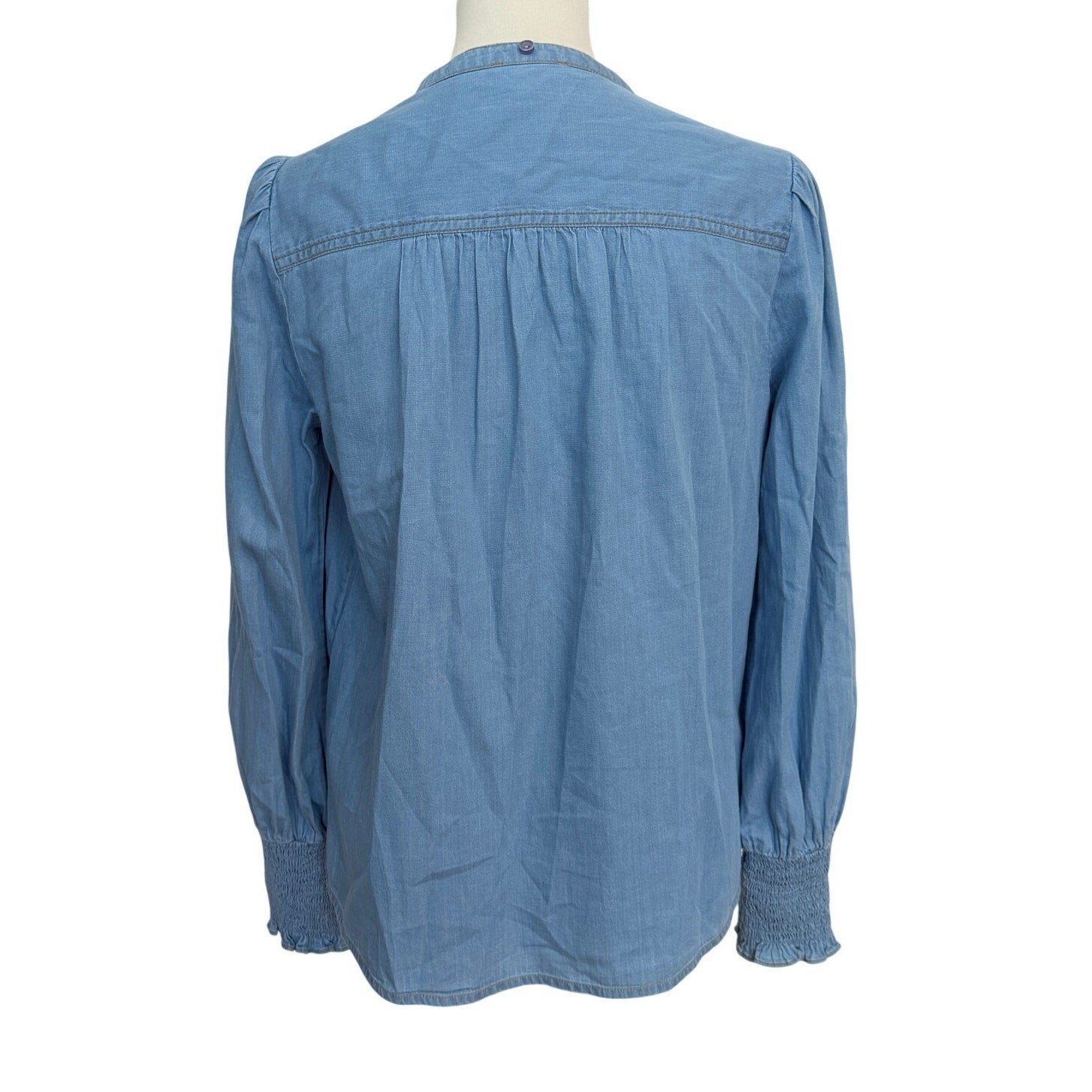 ME+EM Chambray Straight Button Up Blouse - Blue - 4