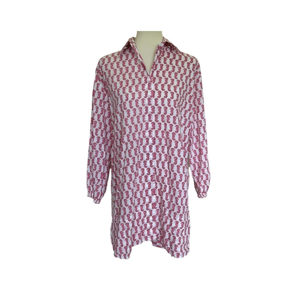 Holly Shae Sea Horse Print Shirt Dress - Pink / White - One Size