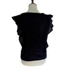 Michael Stars Double Gauze Cotton Flounce Shoulder V Neck Top - Black - M
