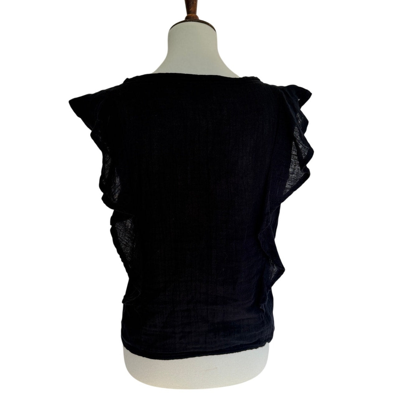 Michael Stars Double Gauze Cotton Flounce Shoulder V Neck Top - Black - M