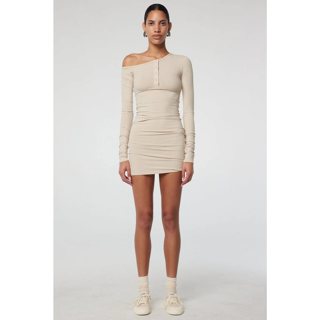 THE LINE BY K Rori Oat Off Shoulder Henley Mini Dress - Oat - Medium