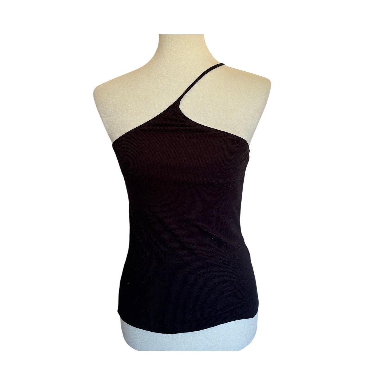 LNA Quinn Asymmetrical One Shoulder Top - Black - Size S