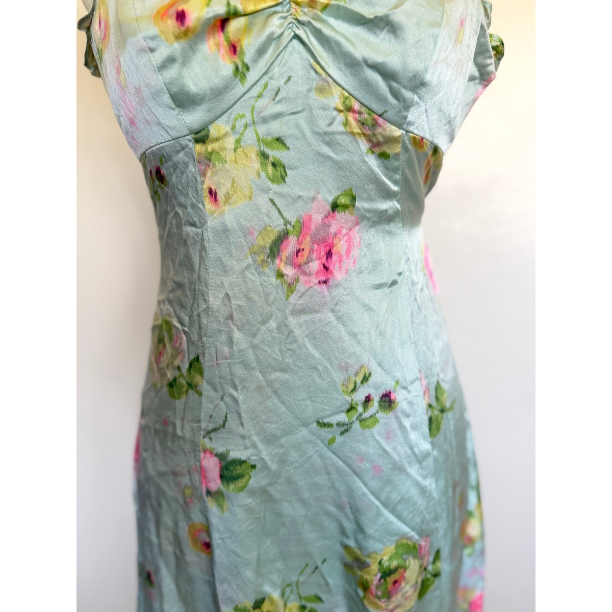 Vintage Betsey Johnson New York Silk Halter Dress - Light Blue and Pink Floral - Size 4
