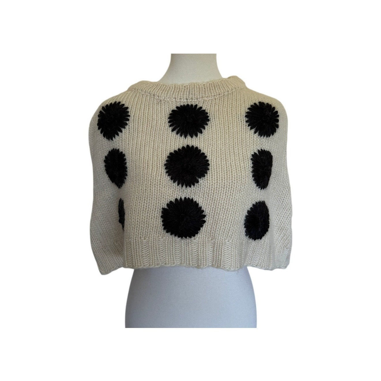 FRANCES VALENTINE Emma Embroidered Flower Shrug - Cream and Black - Size Medium
