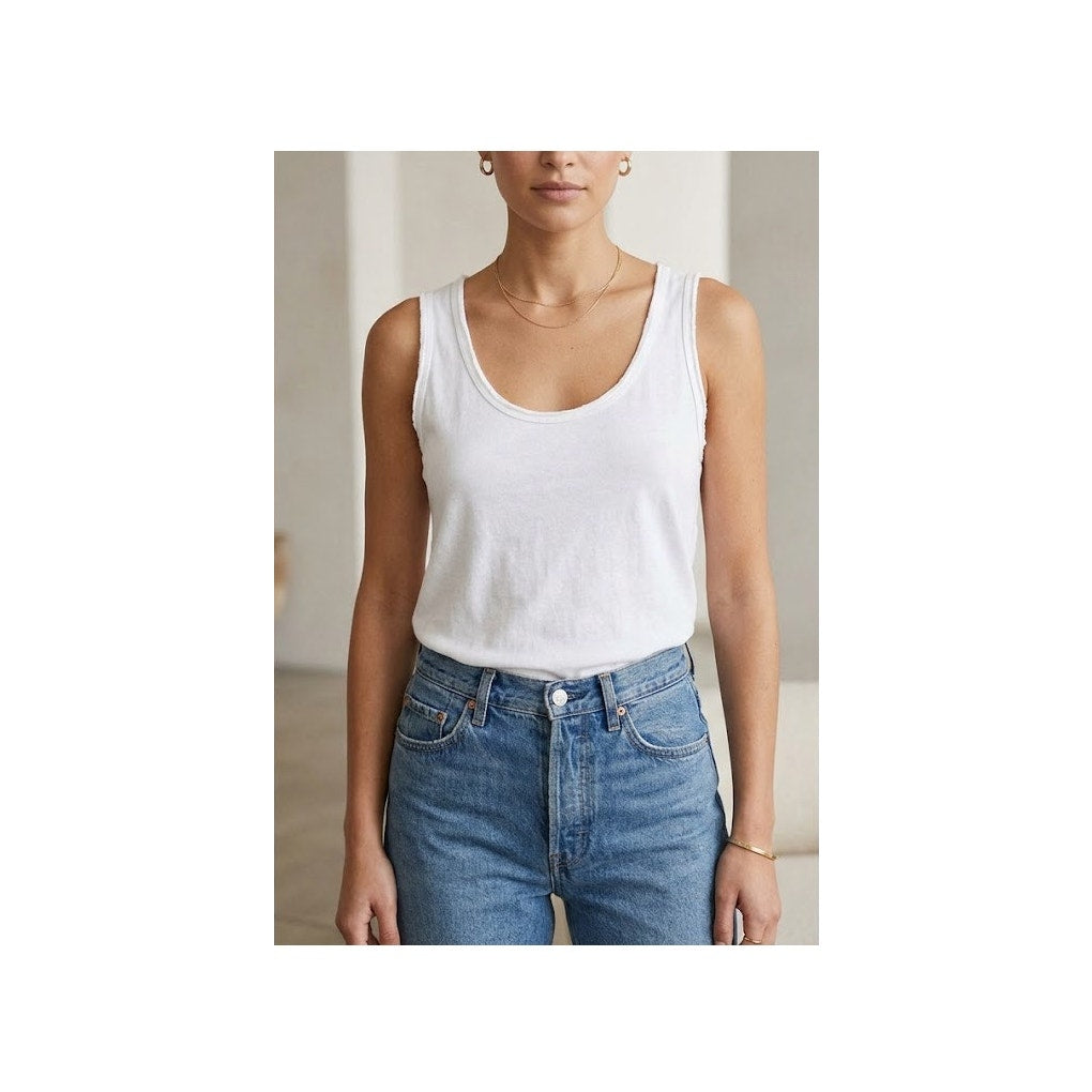 Nation LTD Cotton White Rolled Edge Tank Top - White - Size Small