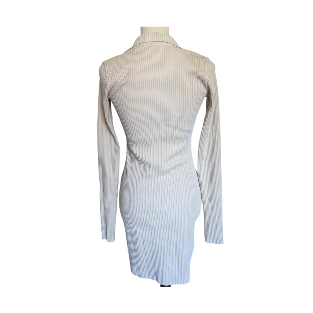 COTTON CITIZEN Ibiza Ribbed Long Sleeve Polo Mini Dress - Cream - Size  L