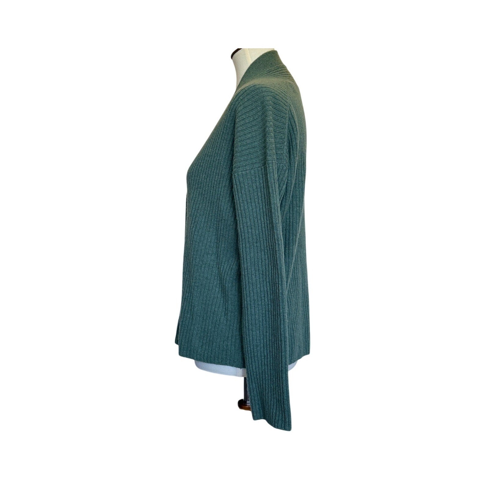 VINCE Ribbed Wool Cashmere Cardigan - Forest Green - Size Small