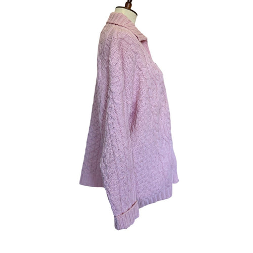 Aran Crafts Pink Merino Wool Full Zip Cardigan Sweater - XXL