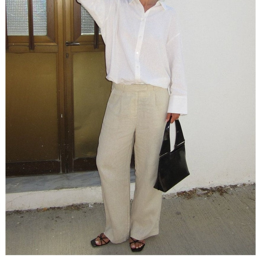 Na-KD Linen Wide Leg Pants - Beige - 27