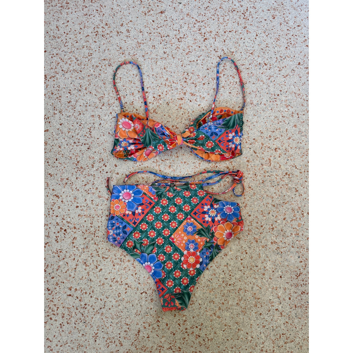 Agua Bendita Glenda and Lucille Reversible Tile Bikini Set - Multicolor -