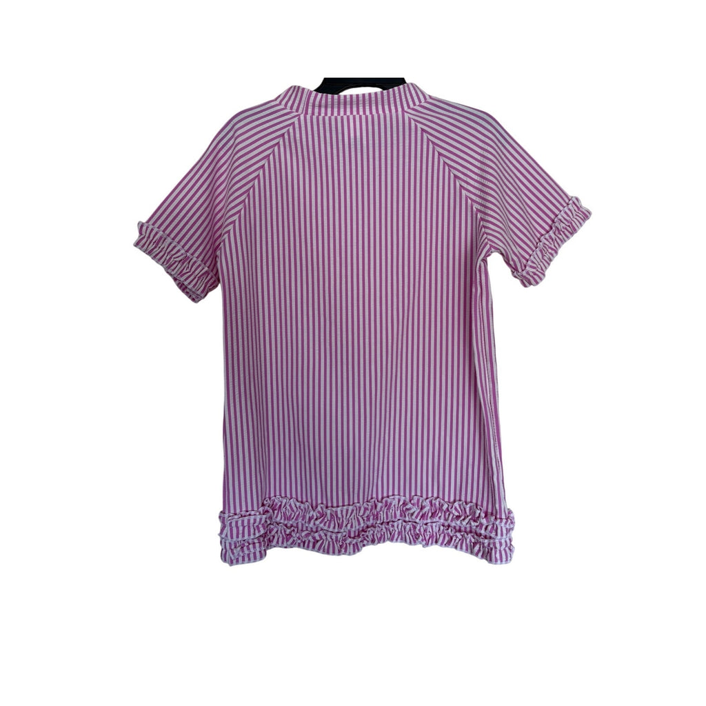 RUFFLEBUTTS Girls Pink Seersucker Short Sleeve Rash Guard Swim - Size 8 Set