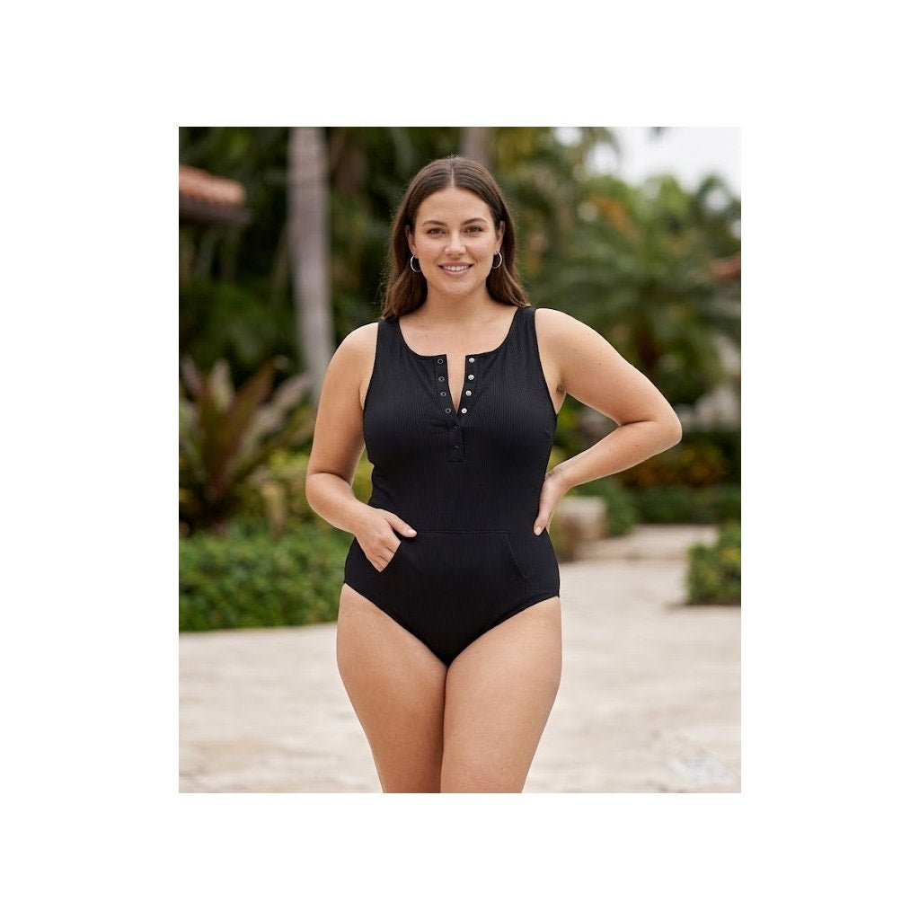 Andie The Malibu Ribbed One Piece Swimsuit - Black - Size XXL
