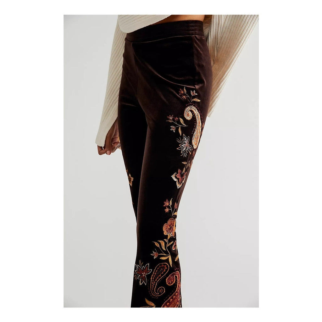 DRIFTWOOD Farrah Velvet Pull-On Flare Pants - Brown - Size Large