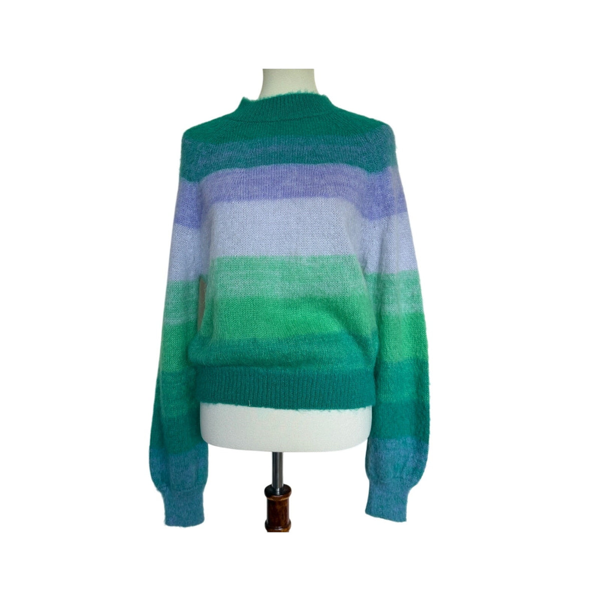 MAJE Millao Striped Knitted Sweater - Green Pastel - Size Small