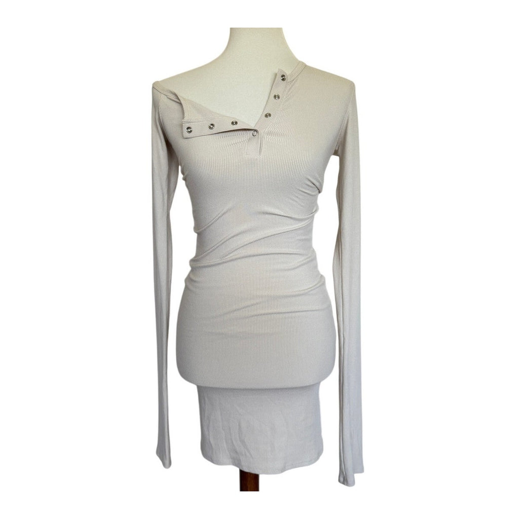 THE LINE BY K Rori Oat Off Shoulder Henley Mini Dress - Oat - Medium